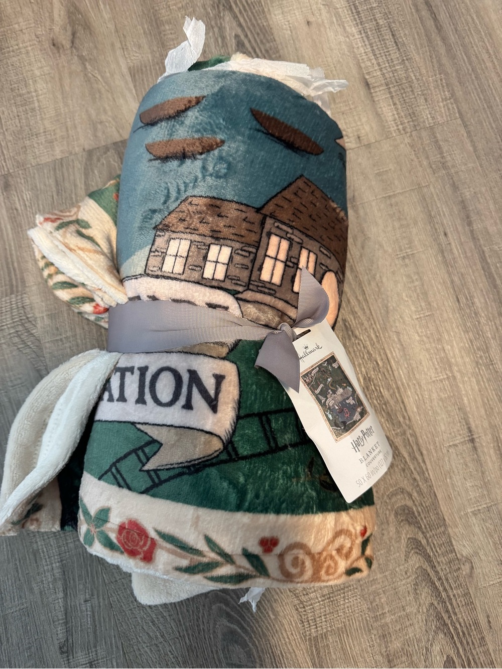 Hallmark Teal & Green Harry Potter Village Throw Blanket